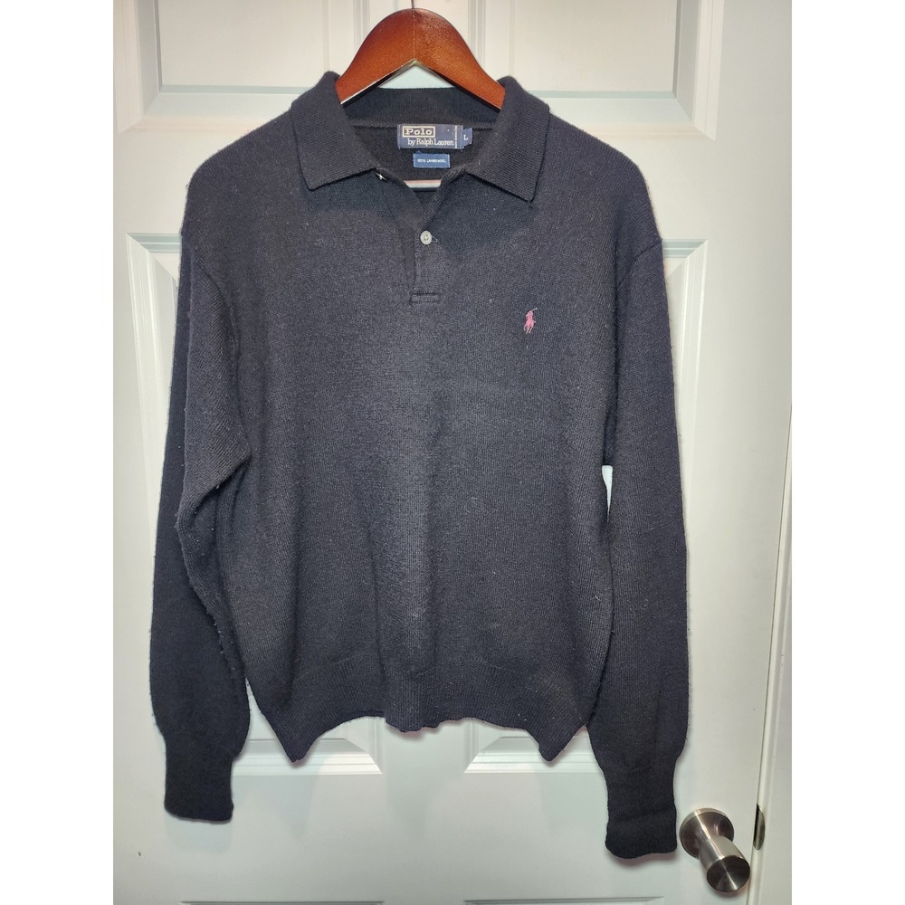 Vintage Polo Ralph Lauren Lambswool Sweater Black 90s Mens Large